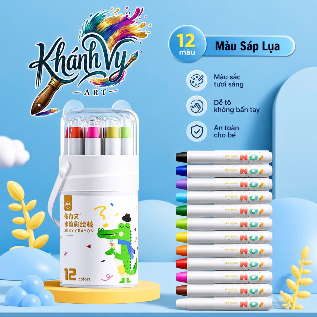Bút Sáp Màu Lụa Không Lem Tay Silky Crayon Hộp 12 Màu
