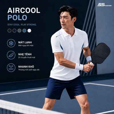 Áo Polo Thể Thao Nam 5S FASHION AIR-COOL Thoáng Khí Nhanh Khô, Co Giãn Thoải Mái M0APC26035