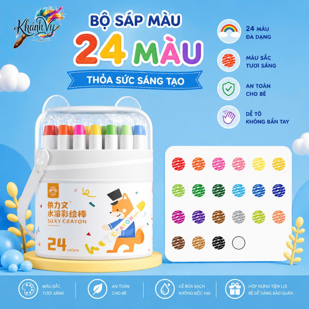Bút Sáp Màu Lụa Không Lem Tay Silky Crayon Hộp 24 Màu