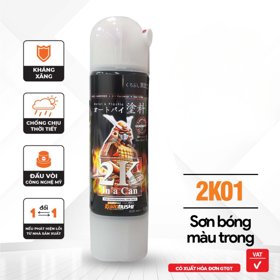 Sơn xịt SAMURAI Kurobushi - SƠN BÓNG 2K01 (400ml) chuyên dùng cho xe máy
