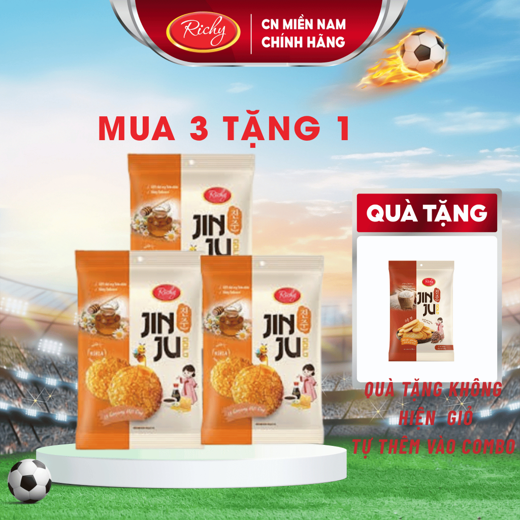 [MUA 3 TẶNG 1] Bánh gạo Richy Jinju Gold hương vị Ganjang mật ong 100g