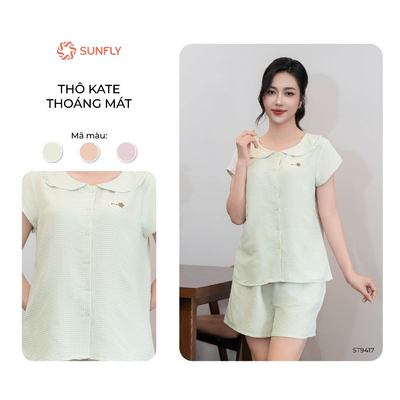 Bộ pijama nữ  SUNFLY kate mêm mại áo cộc quần sooc ST9417