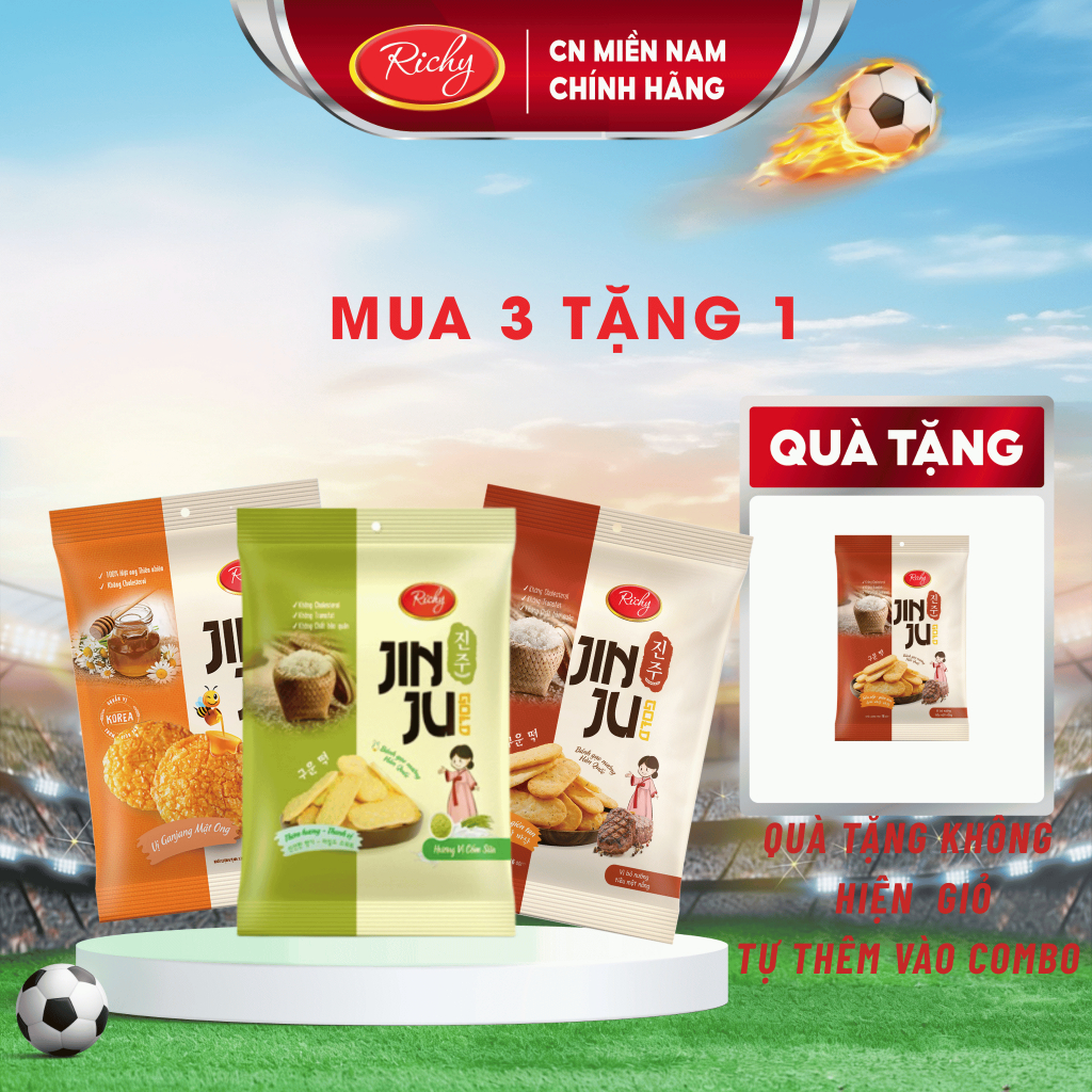 [HCM | MUA 3 TĂNG 1]  Tổng 4 gói bánh gạo Hàn Quốc Jinju Richy vị cốm sữa ganjang mật ong và bò nướn
