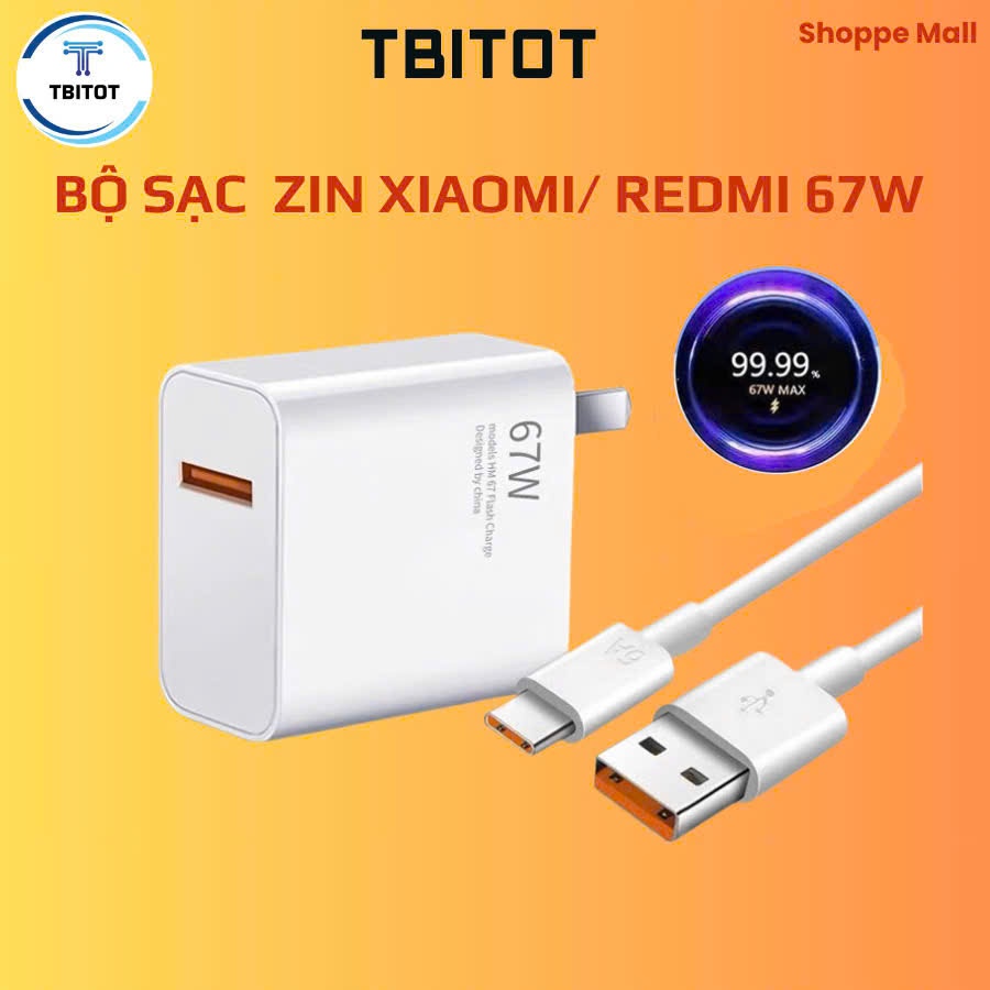 sạc nhanh  67w xiaomi chính hãng TBITOT, Sạc nhanh  67w kèm dây sạc  Type C