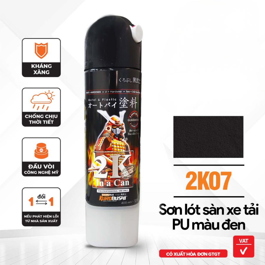 Sơn xịt SAMURAI Kurobushi - SƠN ĐEN SẦN, PHỦ GẦM XE 2K07 (400ml) chuyên dùng cho xe máy