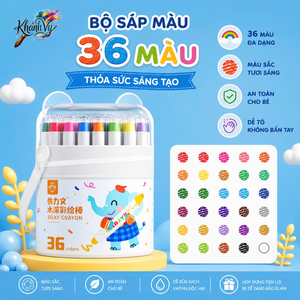 Bút Sáp Màu Lụa Không Lem Tay Silky Crayon Hộp 36 Màu