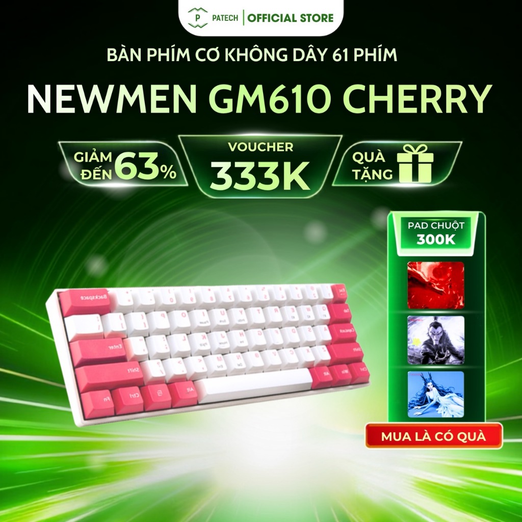 Bàn phím cơ không dây 61 phím Newmen GM610 Cherry – Dual mode – BT5.0& Wired - Patech Electronics