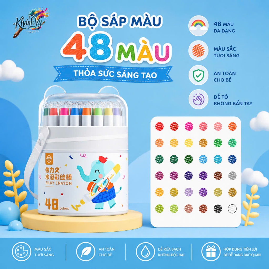 Bút Sáp Màu Lụa Không Lem Tay Silky Crayon Hộp 48 Màu