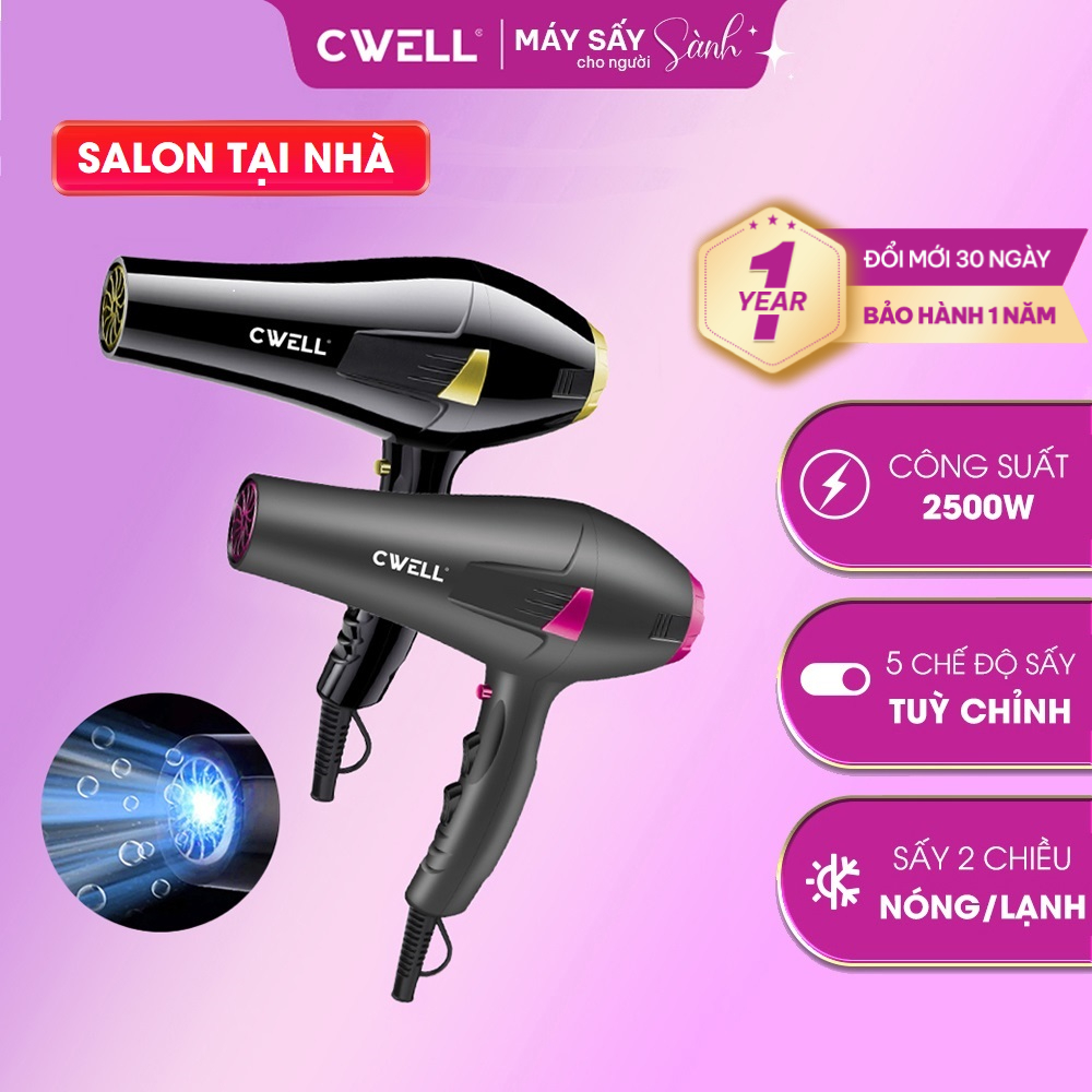 Máy sấy tóc CWELL C06HD động cơ AC chuẩn Salon, sấy nhanh khô, 6 chế độ nóng lạnh tùy chỉnh