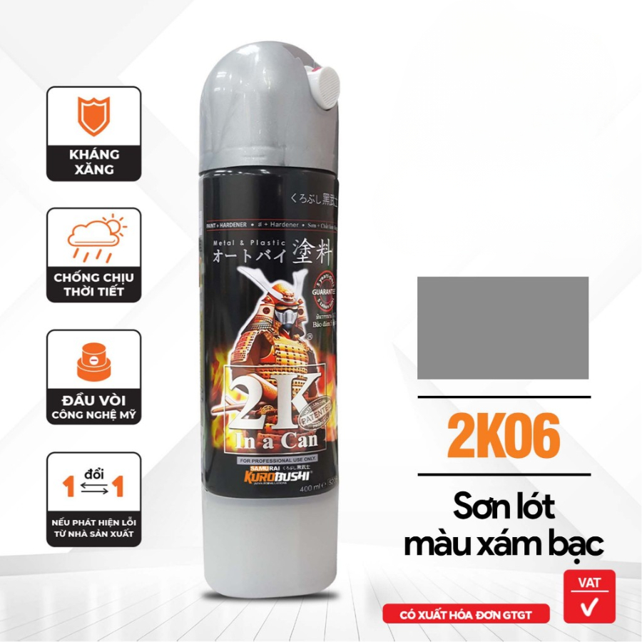 Sơn xịt SAMURAI Kurobushi - LÓT CHỐNG RỈ MÀU BẠC 2K06 (400 ml)
