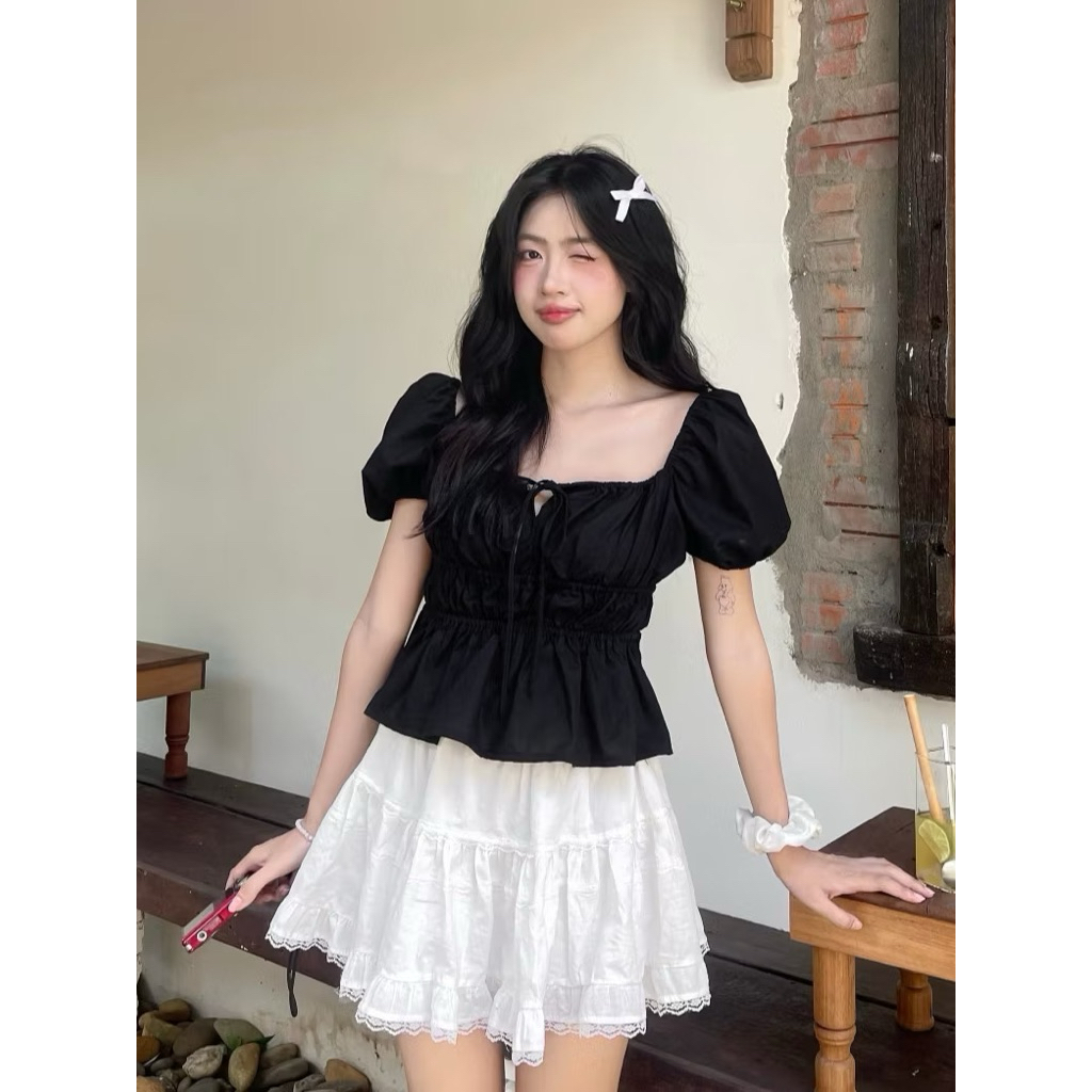 (Thanh Lý) Áo babydoll linen Kimee House tay phồng (ảnh thật_Đọc Kỹ mô tả)