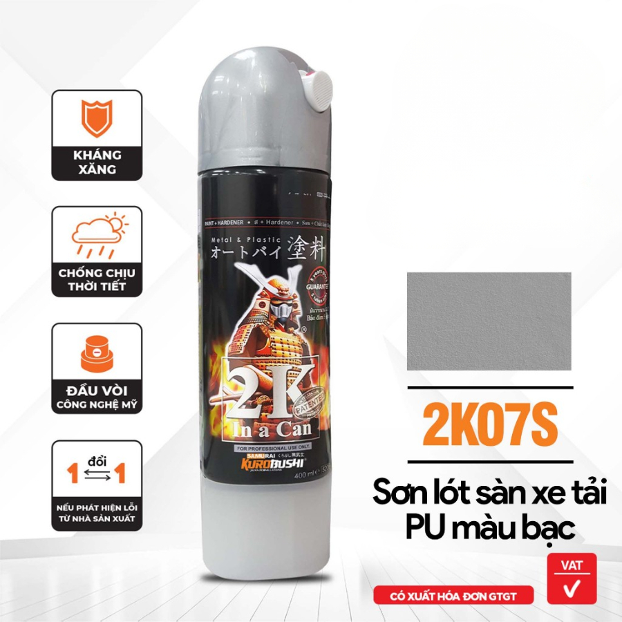 Sơn màu bạc 2K07S - Sơn xịt SAMURAI Kurobushi (400ml) chuyên dùng cho xe máy, sàn xe tải PU