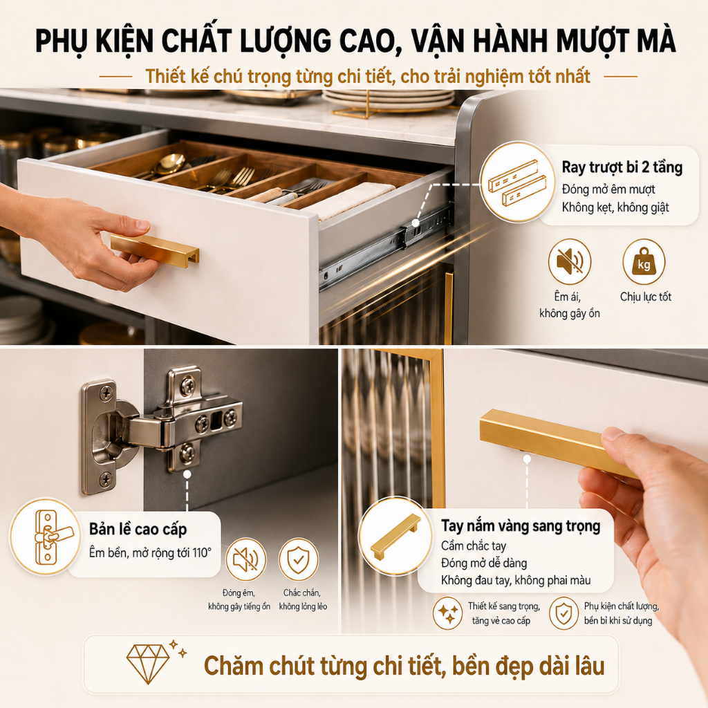 Tủ Buffet Đa Năng Cao Cấp Sang Trọng Hiện Đại Dung Tích Lớn Có Ngăn Kéo Chân Cao Tinh Tế | BigBuy360 - bigbuy360.vn