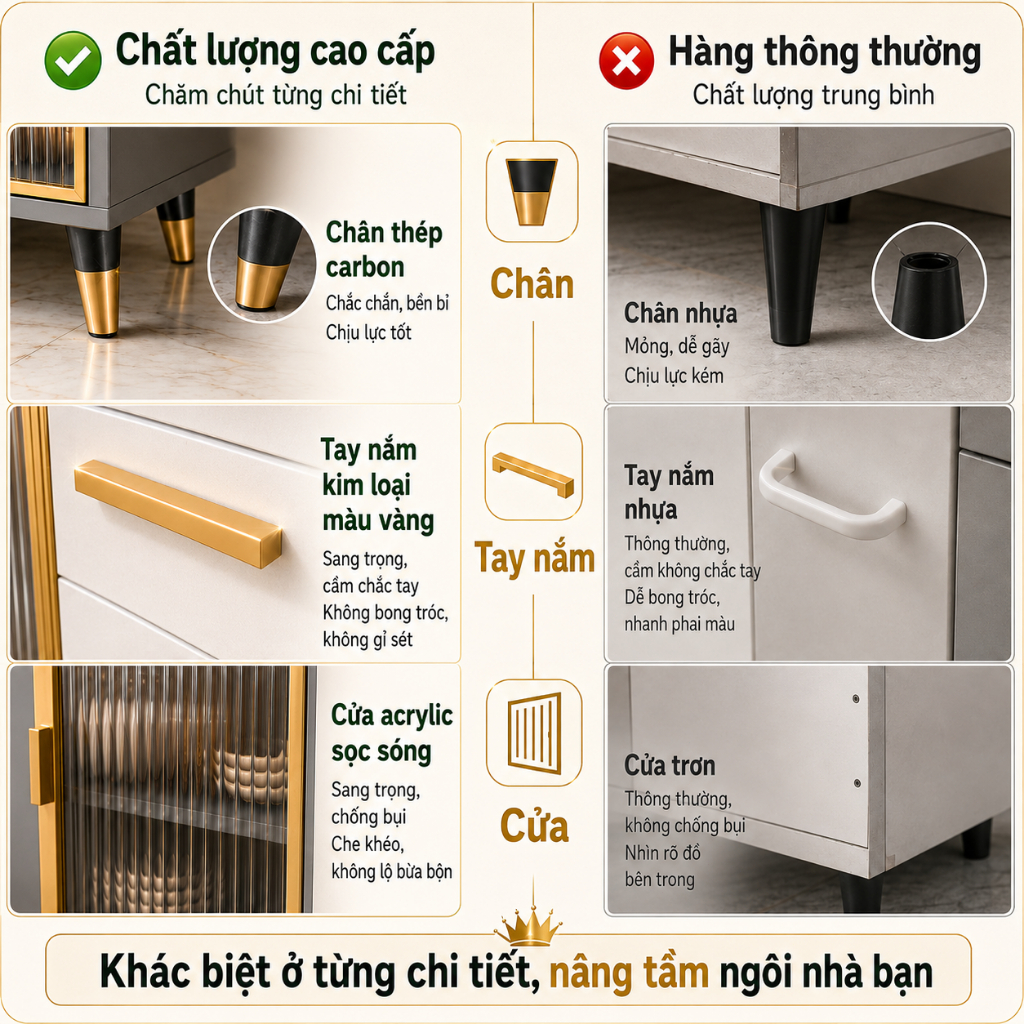 Tủ Buffet Đa Năng Cao Cấp Sang Trọng Hiện Đại Dung Tích Lớn Có Ngăn Kéo Chân Cao Tinh Tế | BigBuy360 - bigbuy360.vn