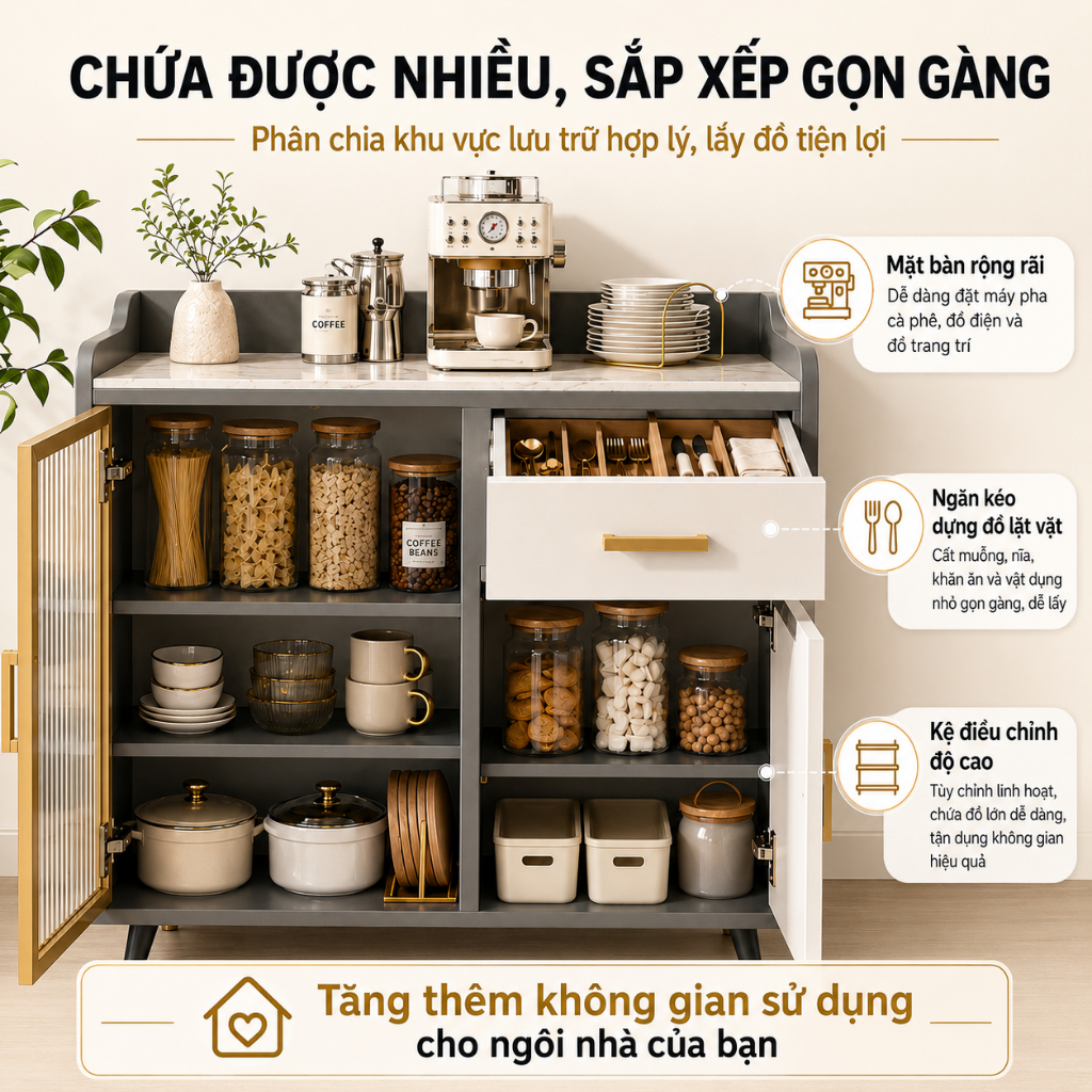 Tủ Buffet Đa Năng Cao Cấp Sang Trọng Hiện Đại Dung Tích Lớn Có Ngăn Kéo Chân Cao Tinh Tế | BigBuy360 - bigbuy360.vn