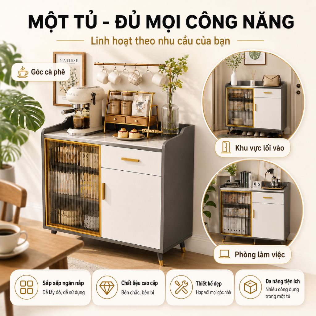 Tủ Buffet Đa Năng Cao Cấp Sang Trọng Hiện Đại Dung Tích Lớn Có Ngăn Kéo Chân Cao Tinh Tế | BigBuy360 - bigbuy360.vn