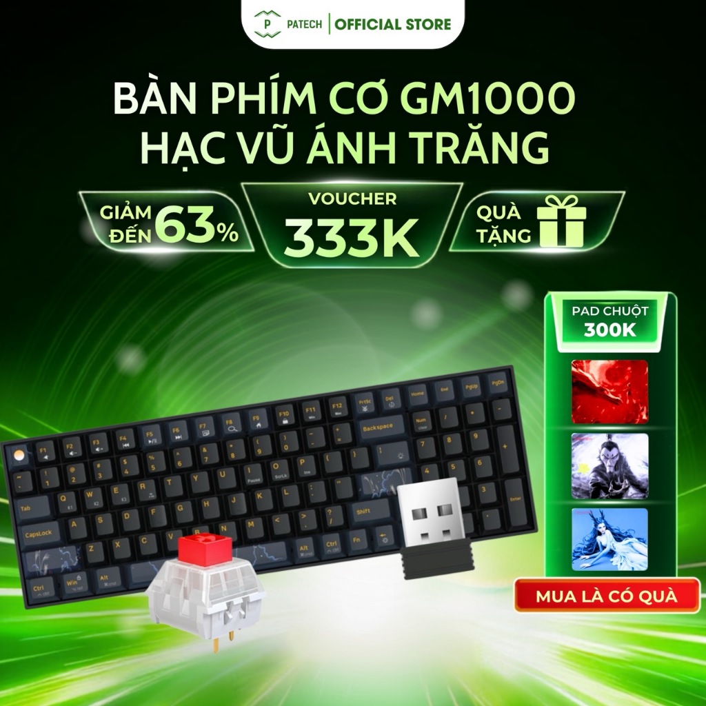 Bàn Phím Cơ GM1000(Hạc Vũ Ánh Trăng),100 nút,Layout 96%,LED RGB,PBT,Dualmode 2.4Ghz Bluetooth,Type-C