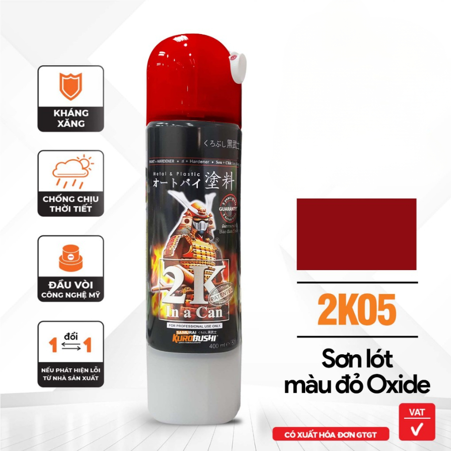Sơn xịt SAMURAI Kurobushi - LÓT CHỐNG RỈ MÀU ĐỎ 2K05 (400ml) chuyên dùng cho xe máy