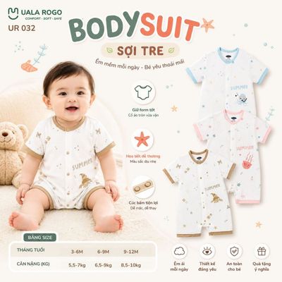 Bodysuit cho bé Ualarogo cộc tay 3-12 tháng vải Sợi tre Bamboo mềm mại thoáng khí cúc bấm UR 032