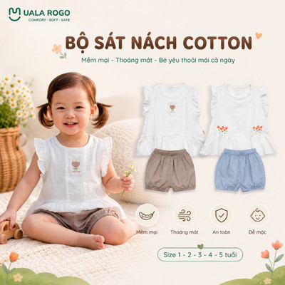 Bộ cộc tay cho bé Ualarogo sát nách 1-5 tuổi vải Cotton co giãn mềm mại thoáng khí UR 425