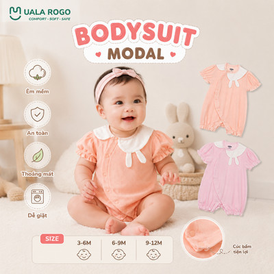 Bodysuit cộc tay cho bé Ualarogo 3-12 tháng vải Modal thấm hút mềm mại cúc chéo UR 736