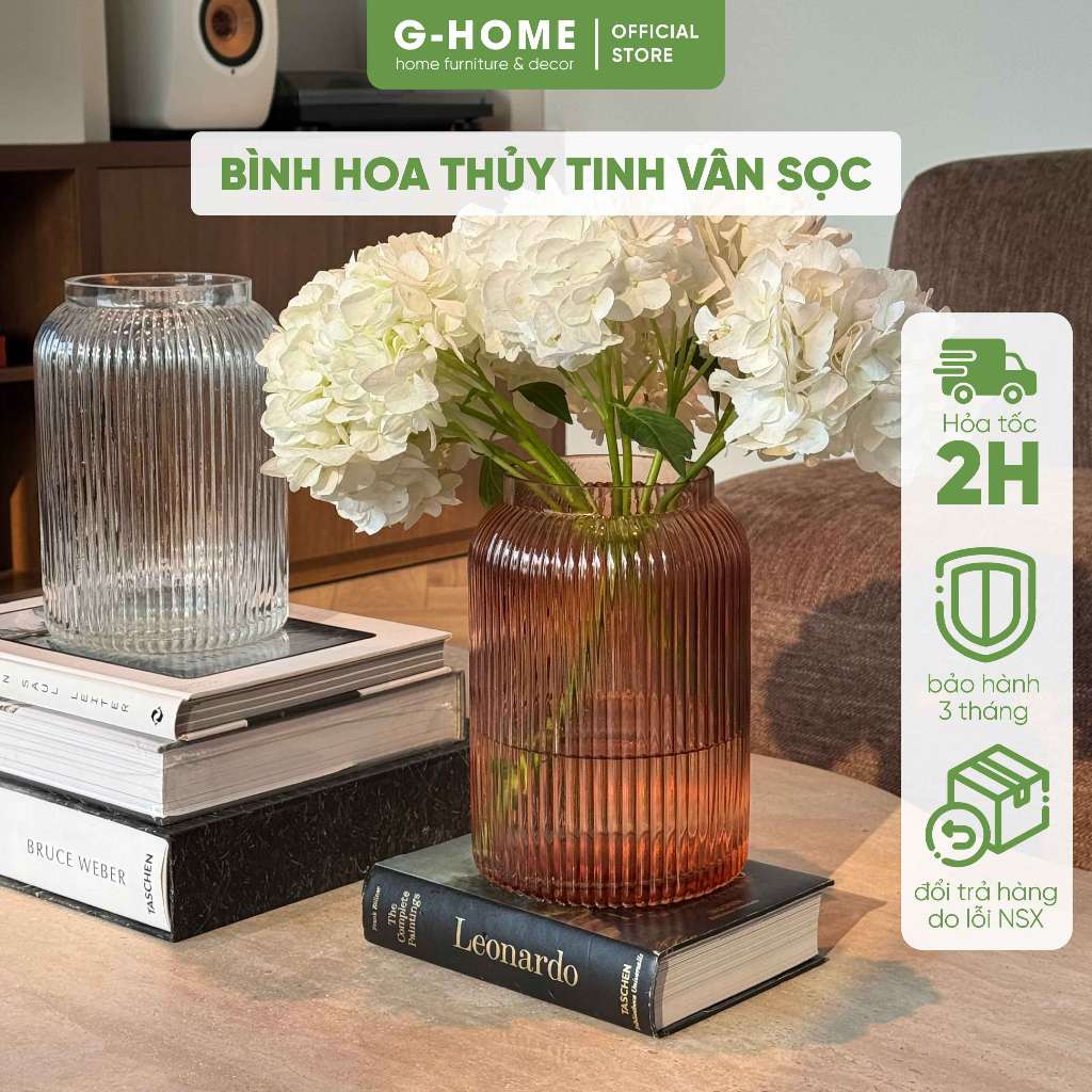 Bình hoa thủy tinh vân sọc Ghome cắm thả hoa trang trí decor BTT2612