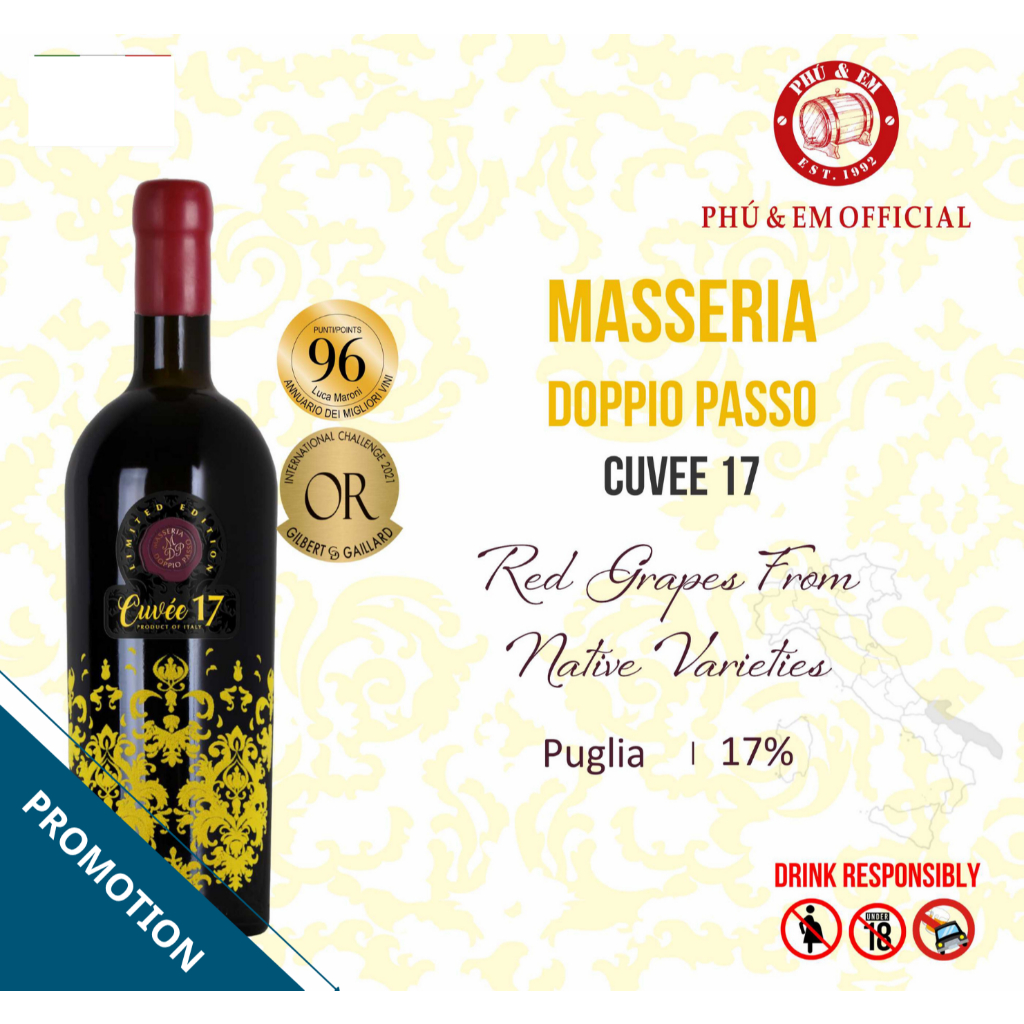 [CHƯƠNG TRÌNH THÁNG TÁM] Rượu Vang Đỏ Ý Masseria Doppio Passo Cuvee 17