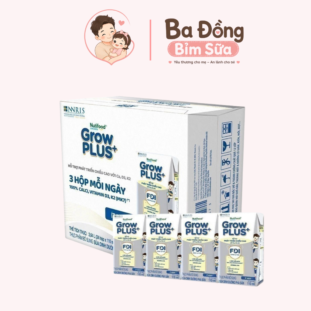 Thùng sữa nước pha sẵn NutiFood Grow PLUS+ Bạc 1+ 110ml x 48 hộp