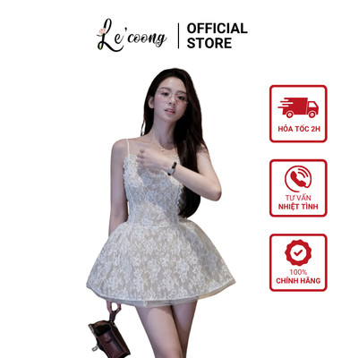 Váy Ren Hoa Hai Dây Dáng Xòe LECOONG V887 Váy Đẹp Màu Be Đen Tiểu Thư Sang Chảnh
