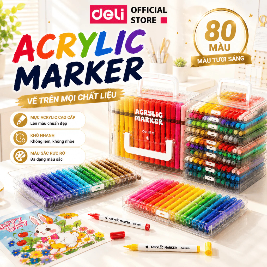 [SVIP] Bút Sơn Acrylic Marker Deli Dạng Roller 24/36/48/60/84 Màu Acrylic Marker An Toàn Màu Vẽ Trên
