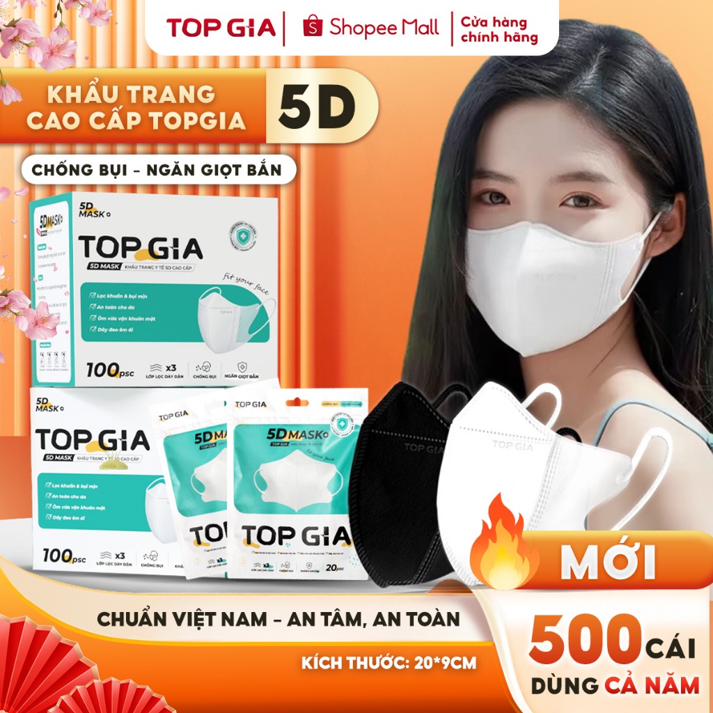 [MỚI] Thùng 500c/300c khẩu trang 5D Top Gia an toàn, kháng khuẩn, chống tia UV và ngăn ngừa bụi mịn