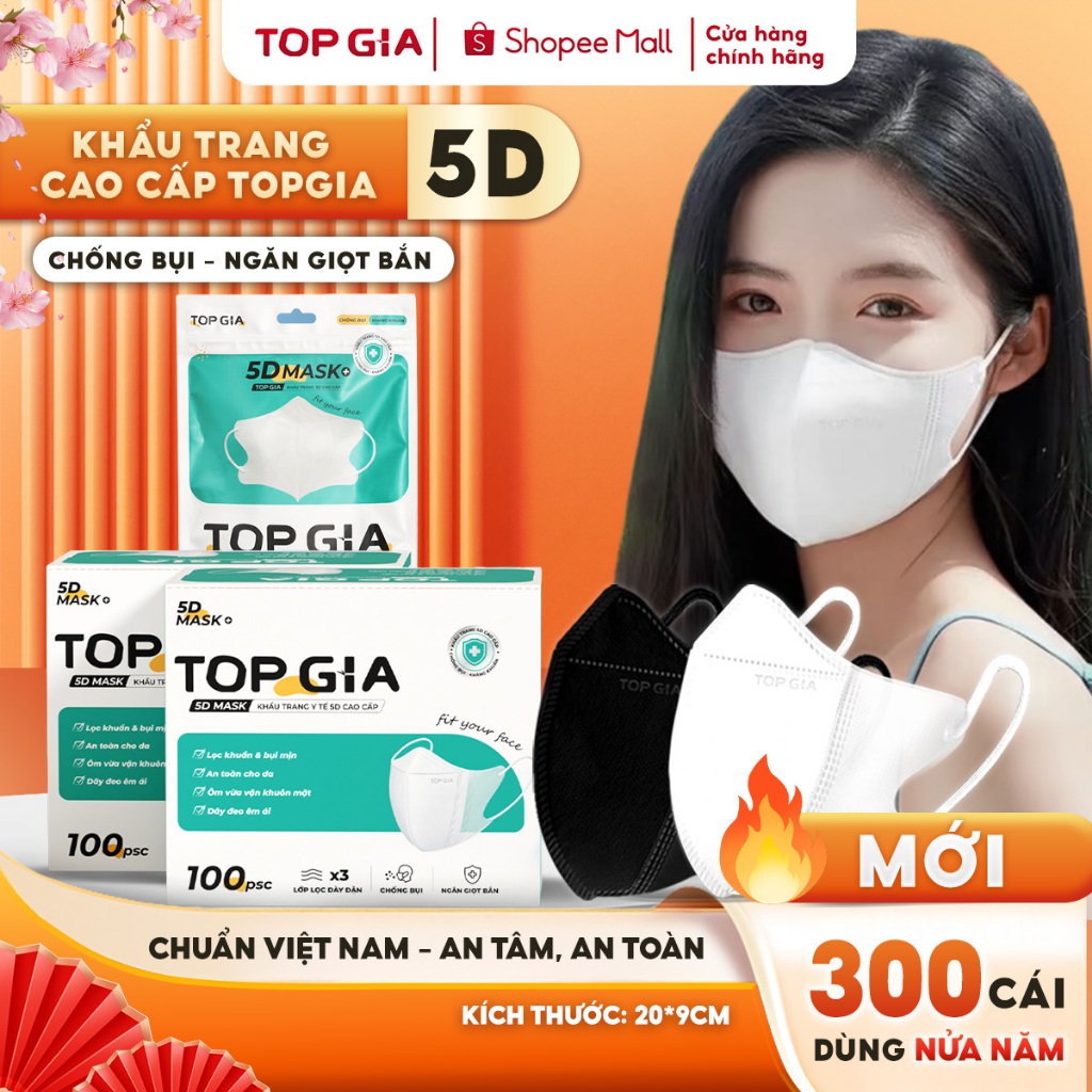 Khẩu trang 5D cải tiến TopGia an toàn, thoáng khí, ngăn bụi mịn