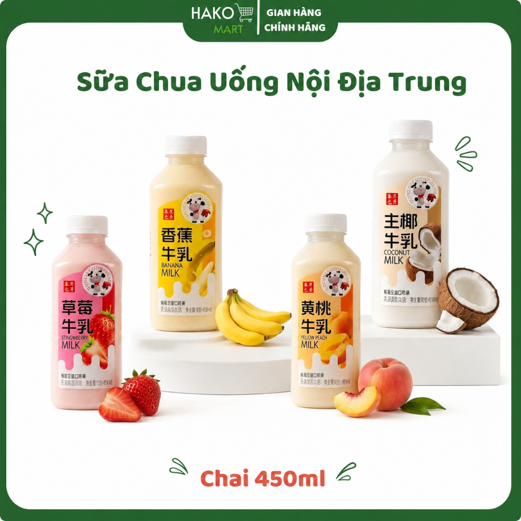 Sữa Chua Uống Nội Địa Trung Chai 450ml Nhiều Vị