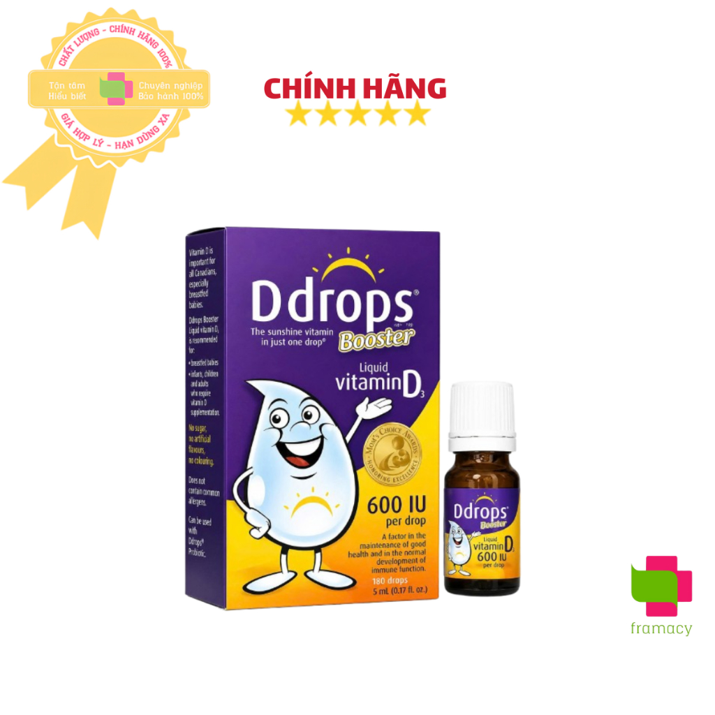 Ddrops Vitamin D3 600IU dạng lỏng hỗ trợ phát triển xương và tăng hệ miễn dịch cho bé từ 1 tuổi