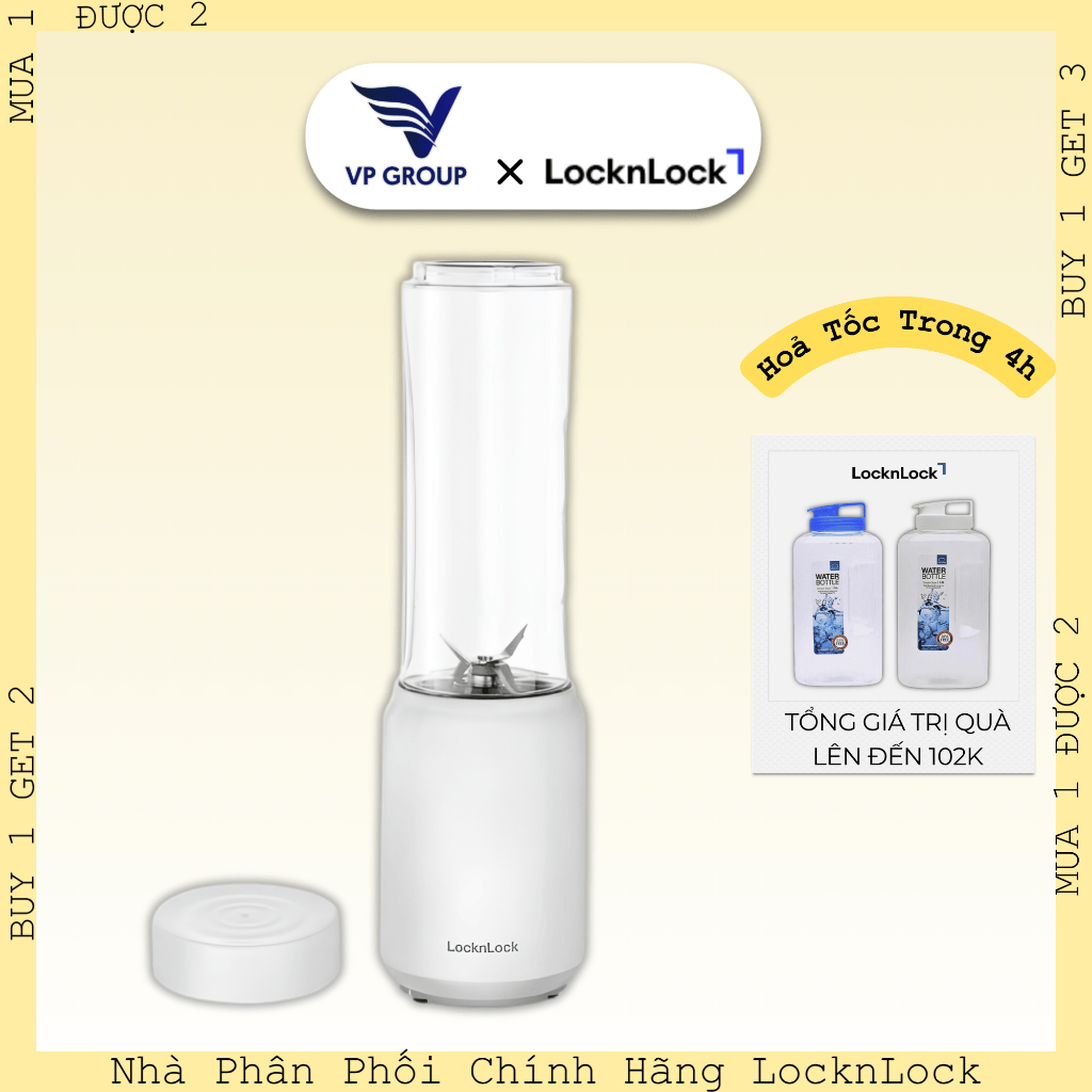 EJM433WHT Máy xay sinh tố Mini blender Locknlock 220-240 V, 50/60 Hz, 150 W, 280 ml - Màu trắng
