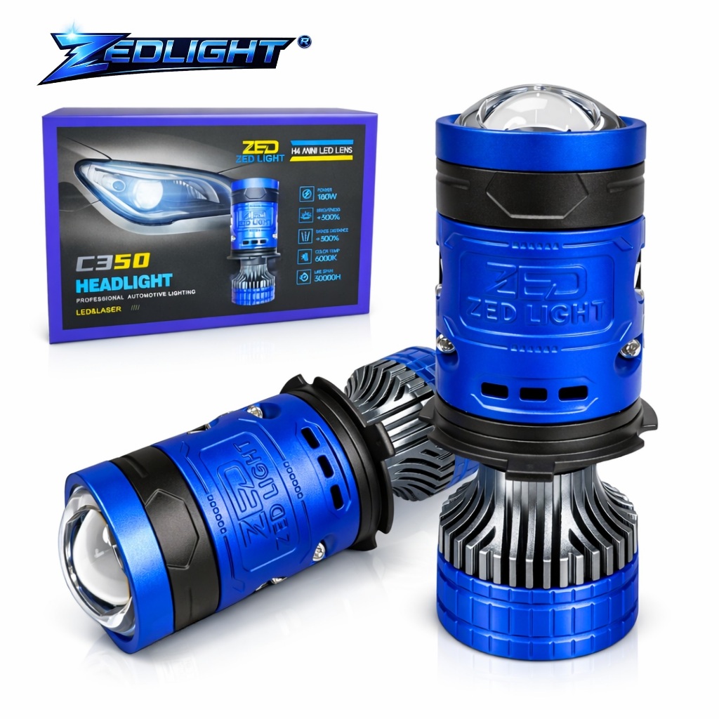 Đèn Pha LED Bi Cầu C350 ZED LIGHT - 90W Pha Màn Chập + Tâm Trợ Pha Laser Chiếu Xa 200m Chuyên Lắp Ot