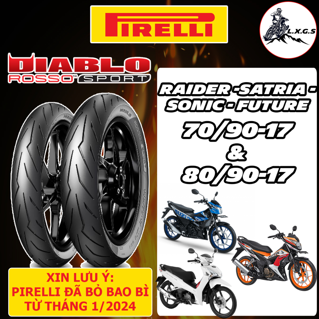(ROSSO SPORT - 70/90-17& 80/90-17) Vỏ lốp xe PIRELLI cho Raider, Satria, Sonic, Future, Ex nhỏ...