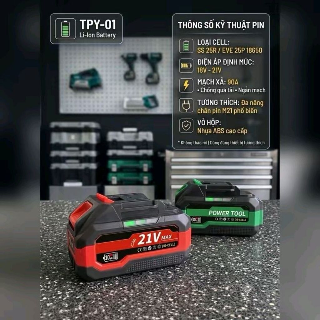 Pin Đóng 10 Cell SS 25R / EVE 25P dl 5.0Ah.   Bảo Hành 06 Tháng