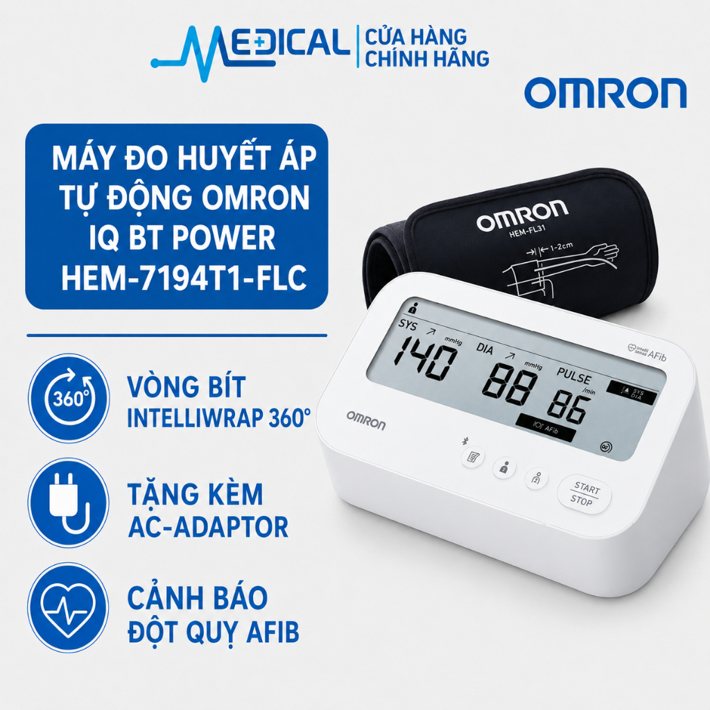 Máy đo huyết áp bắp tay tự động OMRON HEM-7156/JEM-7156T vòng bít xoay 360 độ ôm sát MEDICAL