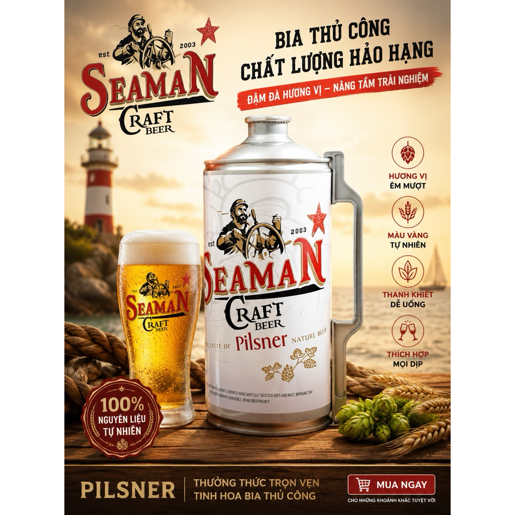 Bia Thủ Công SEAMEN CRAFT Pilsner Công Nghệ Bia Đức
