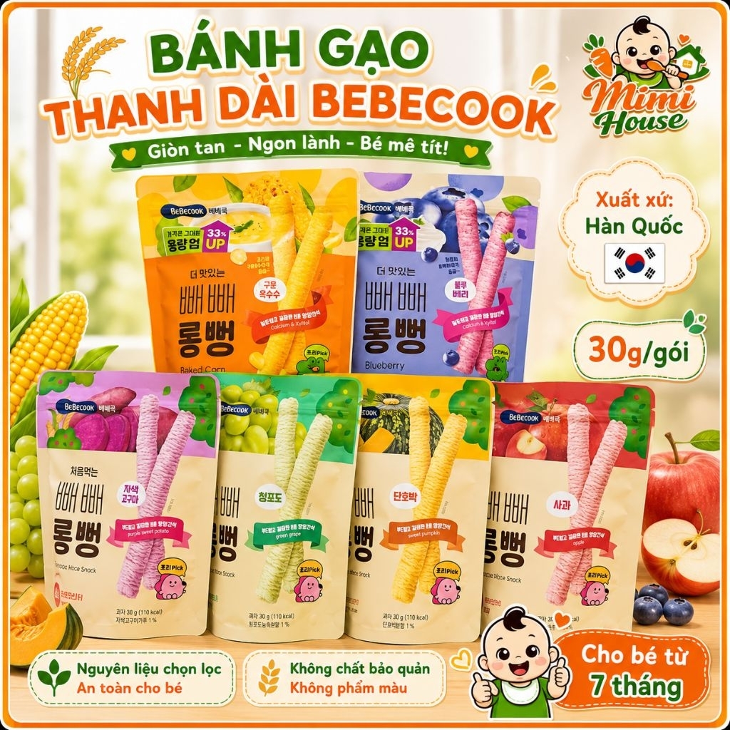 [Date 10/2026-1/2027] Bánh gạo lứt thanh dài Bebecook cho bé 7m+