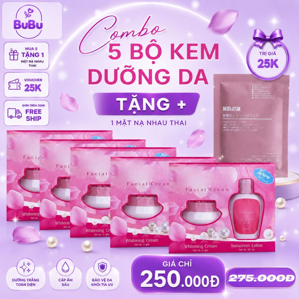 Combo 5 Bộ Kem Kone + Mặt Nạ Nhau Thai Cừu Dưỡng Da Mềm Mịn, Hỗ Trợ Làm Đều Màu Da - Chính Hãng