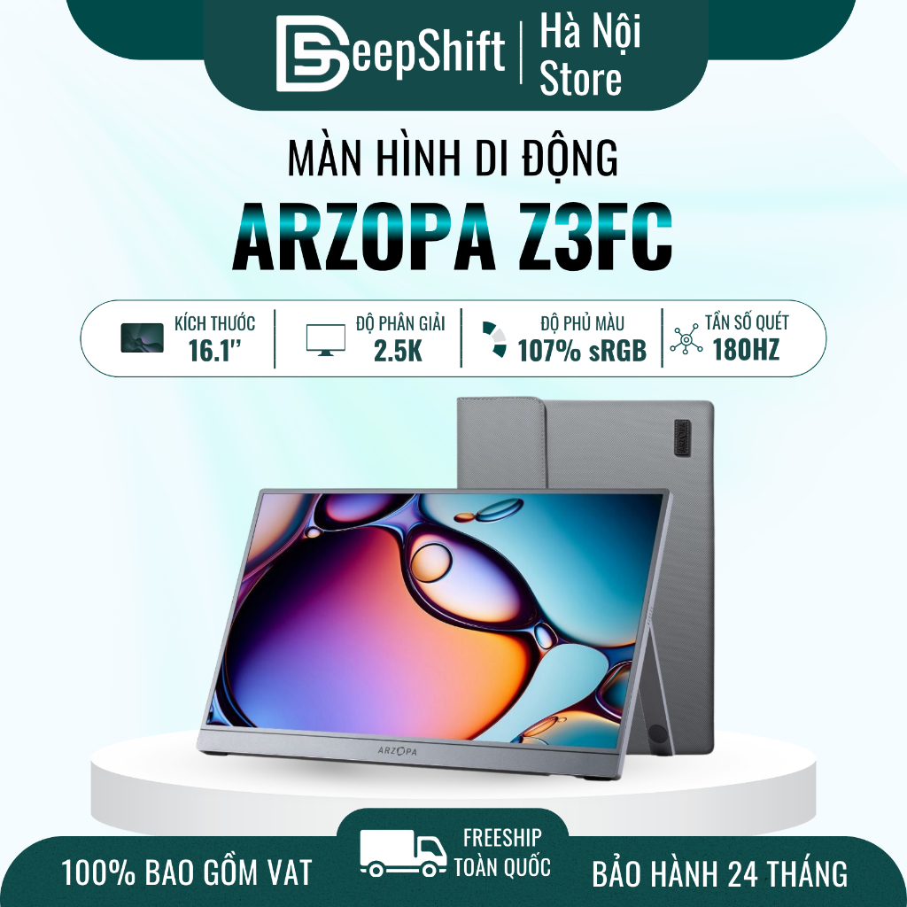 Màn Hình Di Động ARZOPA Z3FC 16.1" 2.5K 180Hz IPS | 107% sRGB | USB-C Mini HDMI | Chính Hãng
