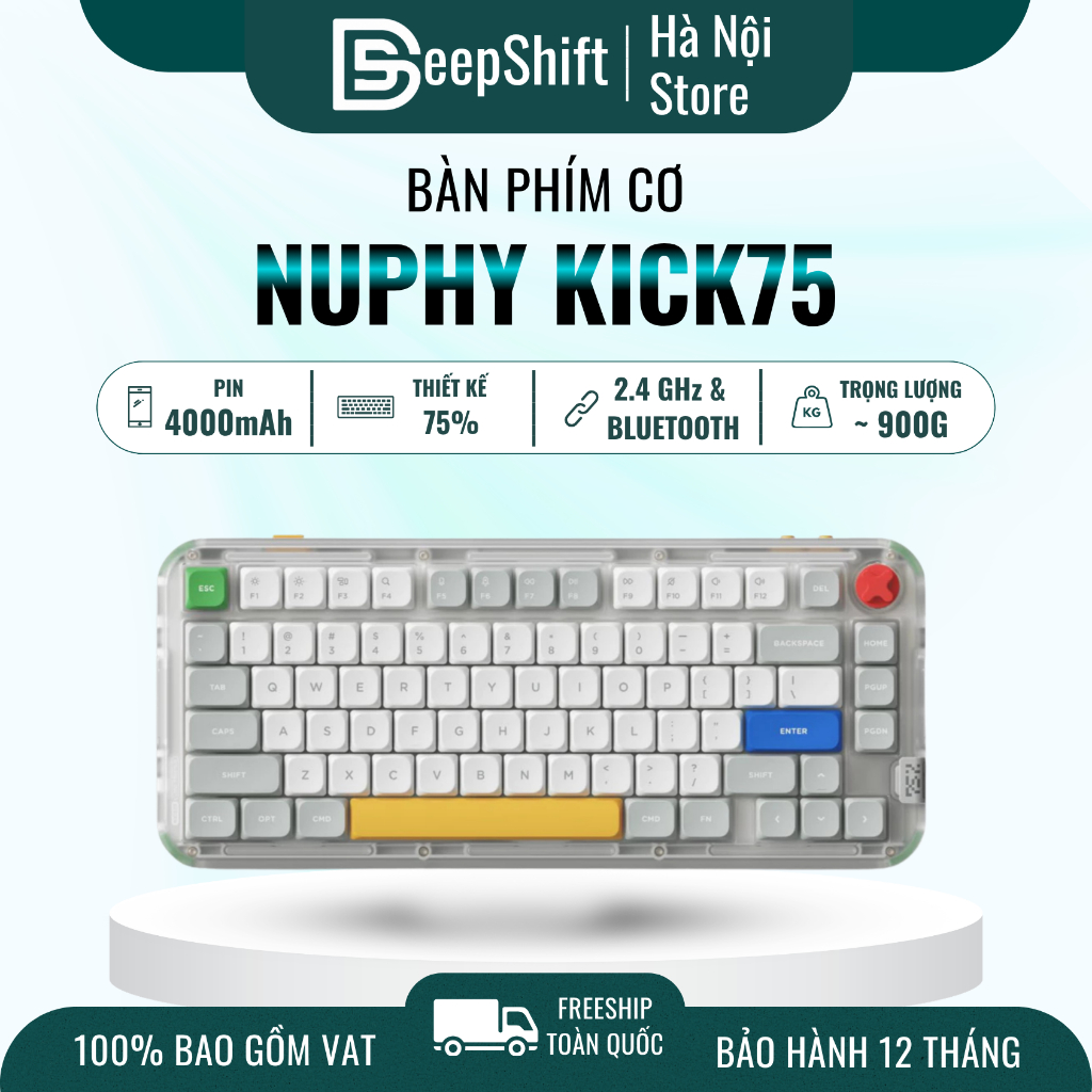 [CHÍNH HÃNG] Bàn phím cơ Nuphy Kick75 | Led RGB | Hotswap | 3 mode kết nối | Keycap PBT