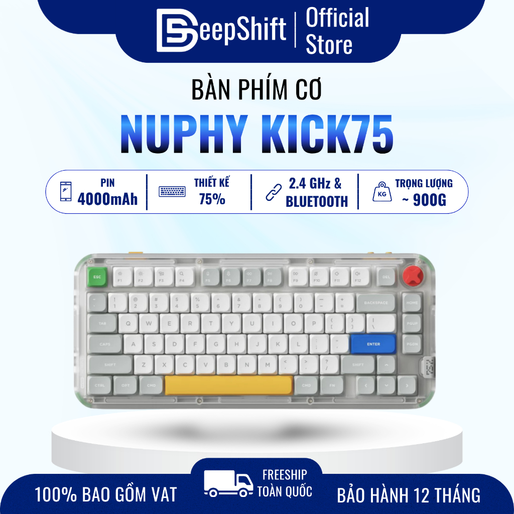 Bàn phím cơ Nuphy Kick75 - Led RGB, Hotswap, 3 mode kết nối, Keycap PBT