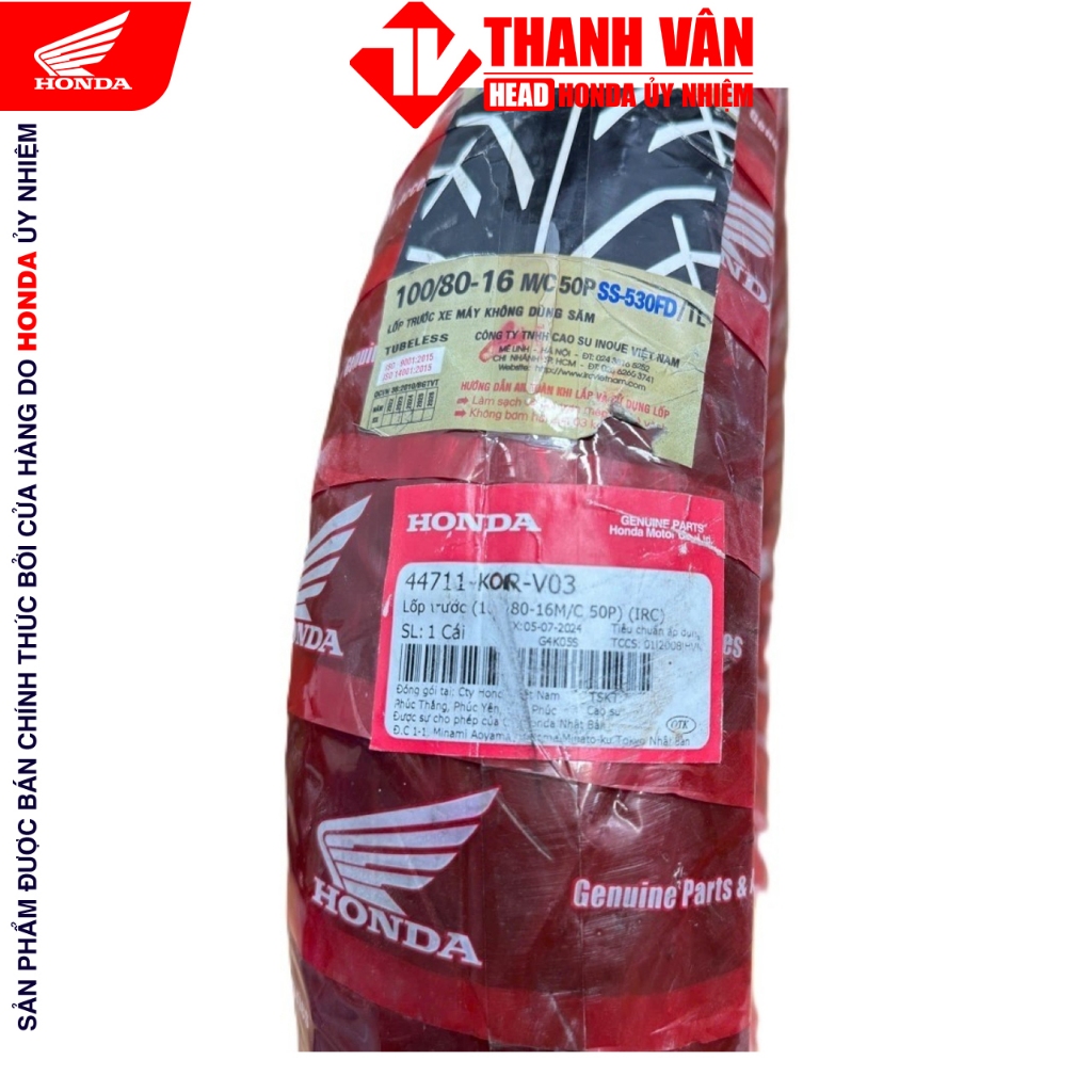 Vỏ Lốp Trước Xe Máy Honda SH 125i 150i 160i IRC Chính Hãng 100/80-16 SS-530FD (Mã 44711-K0R-V03)