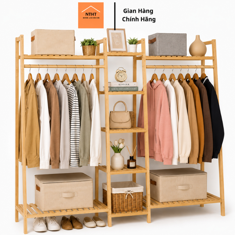 Tủ treo quần áo NTHT 3 khoang gỗ thông tự nhiên hàng xuất khẩu không mối mọt
