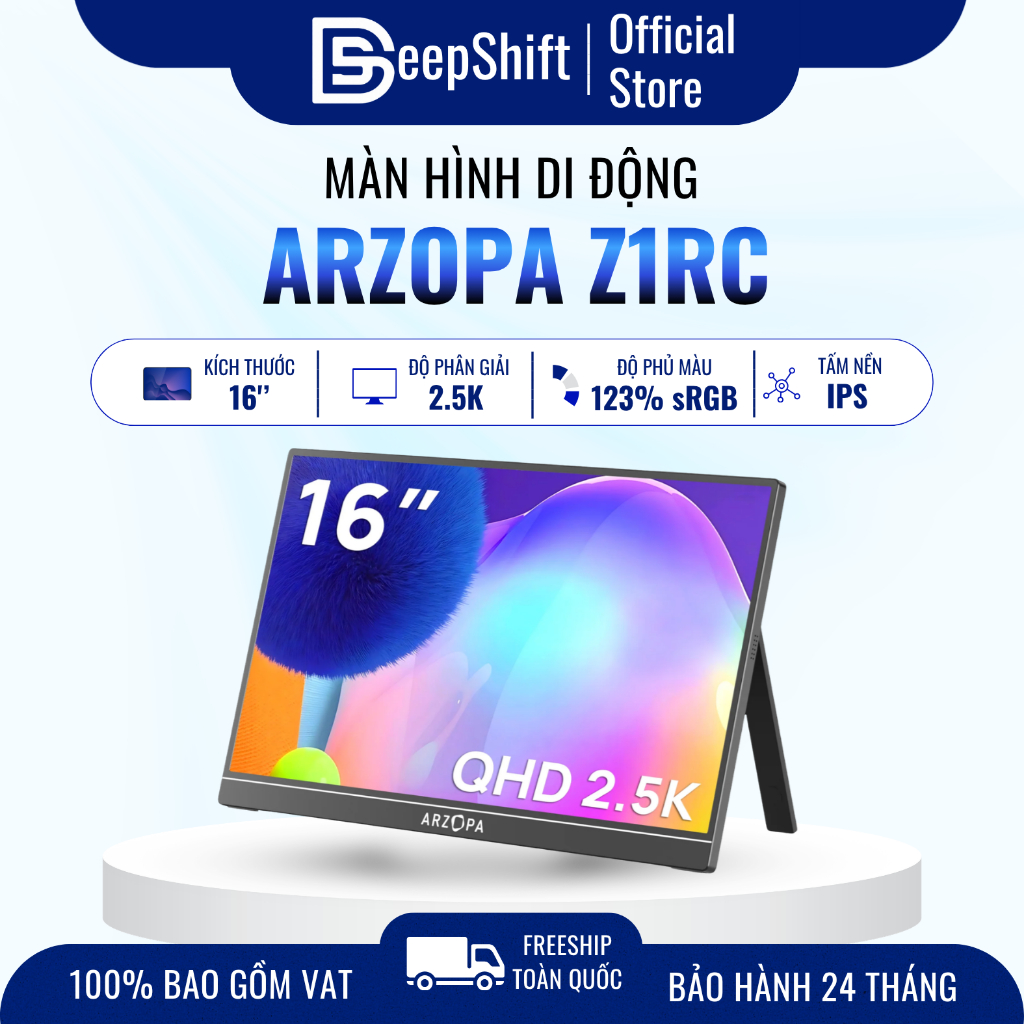 Màn hình di động ARZOPA Z1RC | 16 Inch | 2.5K IPS | HDR 500nits | 60Hz | Laptop PC Mac PlayStation