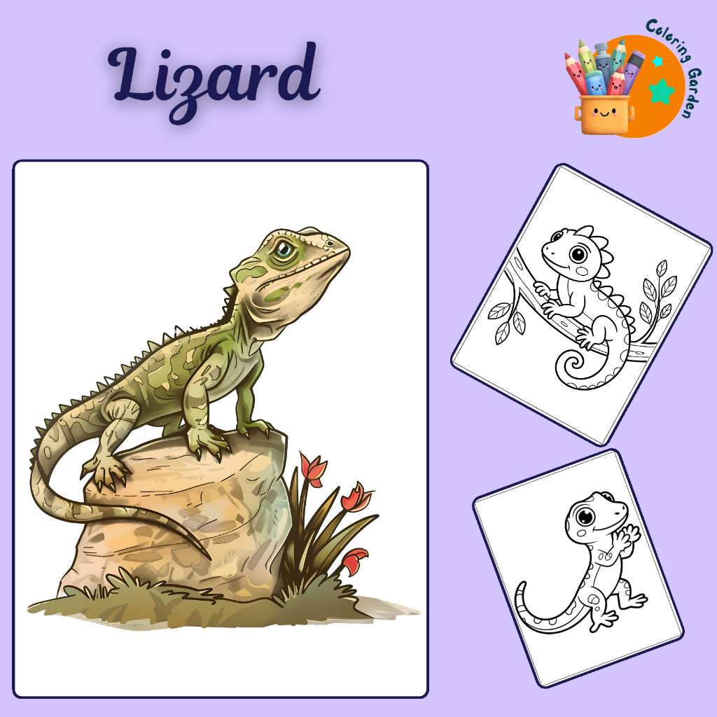 Set 50/25 tờ tranh tô màu, tranh tập tô cho bé hình con thằn lằn Lizard giấy A4, A5 T0520LZ