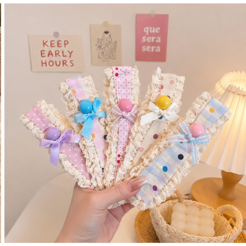 🌸 Băng Đô Cài Tóc Ren Vintage Nơ Kẹo Siêu Xinh(ahoa)
